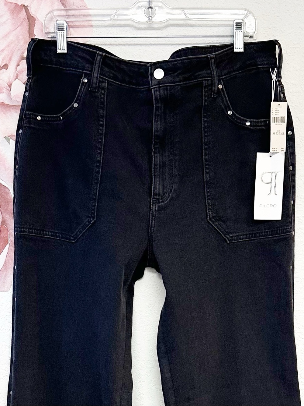 Pilcro Anthropologie The Rylan Black Studded Relax Hi Rise Flare Jeans NWT 32T - Picture 6 of 15